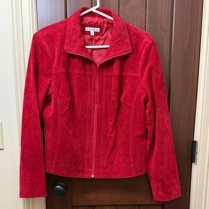 Vibrant Red Leather Bomber Jacket